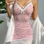 Sexy V-neck Pink  Slip Nightdress Lace Floral Pattern Pajamas Cute Summer for Women Home Clothing Sleepwear - Slobuy