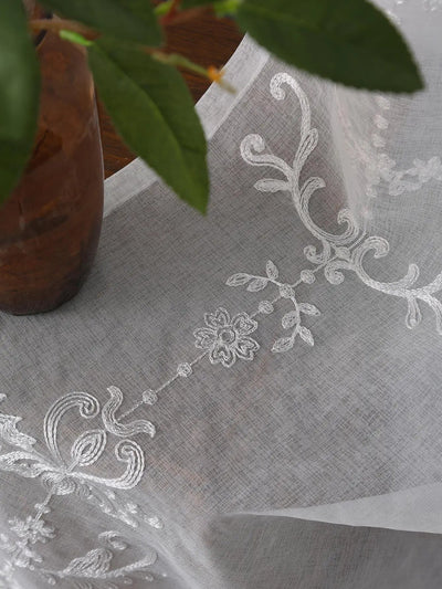 Sheer Curtains White Embroidered Floral Voile Drapes for Living room, Bedroom - Slobuy