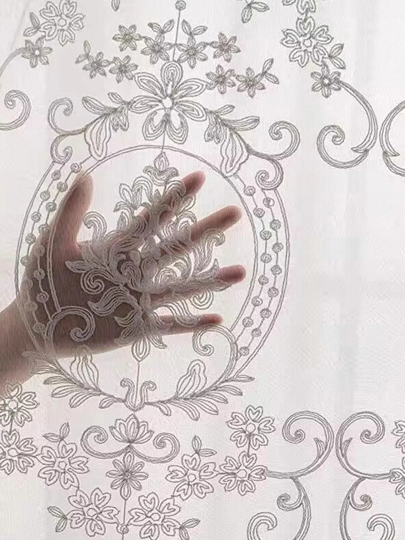 Sheer Curtains White Embroidered Floral Voile Drapes for Living room, Bedroom - Slobuy