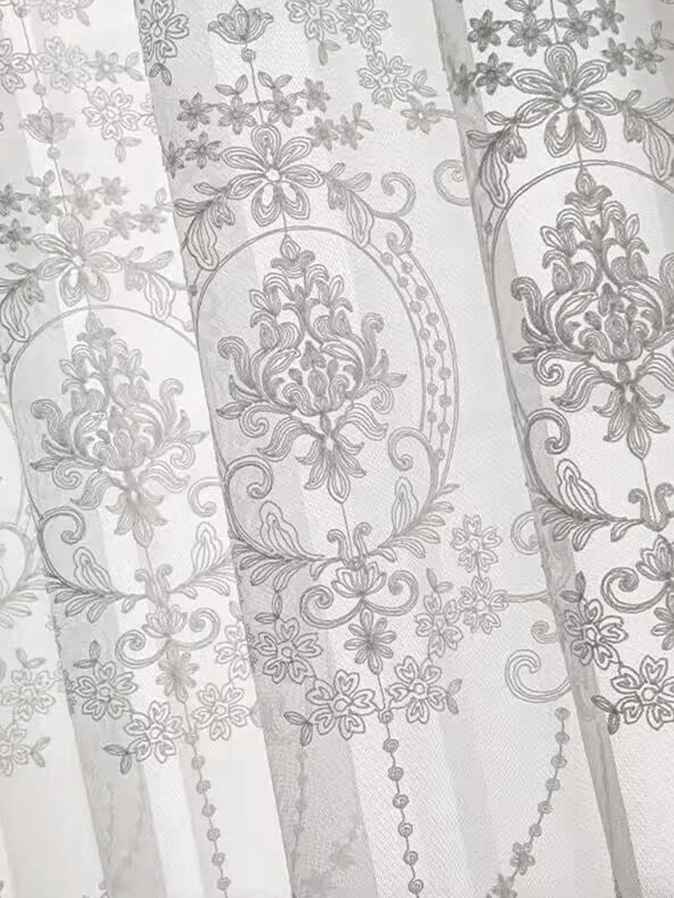 Sheer Curtains White Embroidered Floral Voile Drapes for Living room, Bedroom - Slobuy