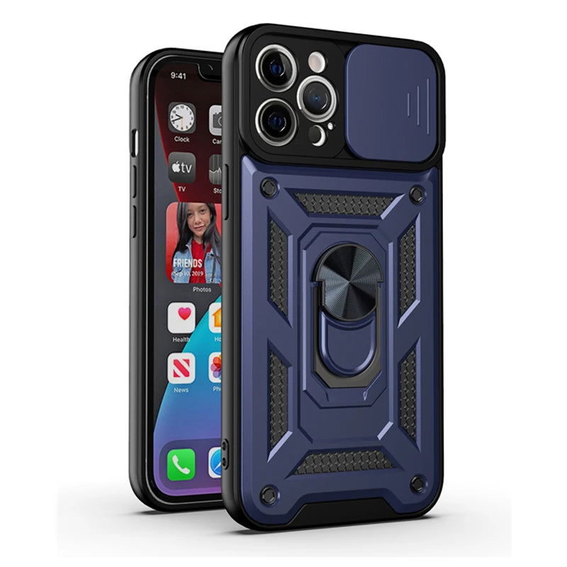 Shockproof Armor Case For iPhone 15 14 13 12 11 Pro Max Mini Car Holder Phone Cover For iphone Xs XR XsMax 7 8 Plus SE2020 Case - Slobuy