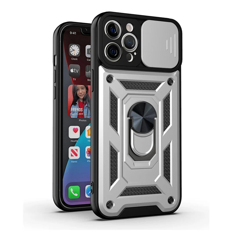 Shockproof Armor Case For iPhone 15 14 13 12 11 Pro Max Mini Car Holder Phone Cover For iphone Xs XR XsMax 7 8 Plus SE2020 Case - Slobuy