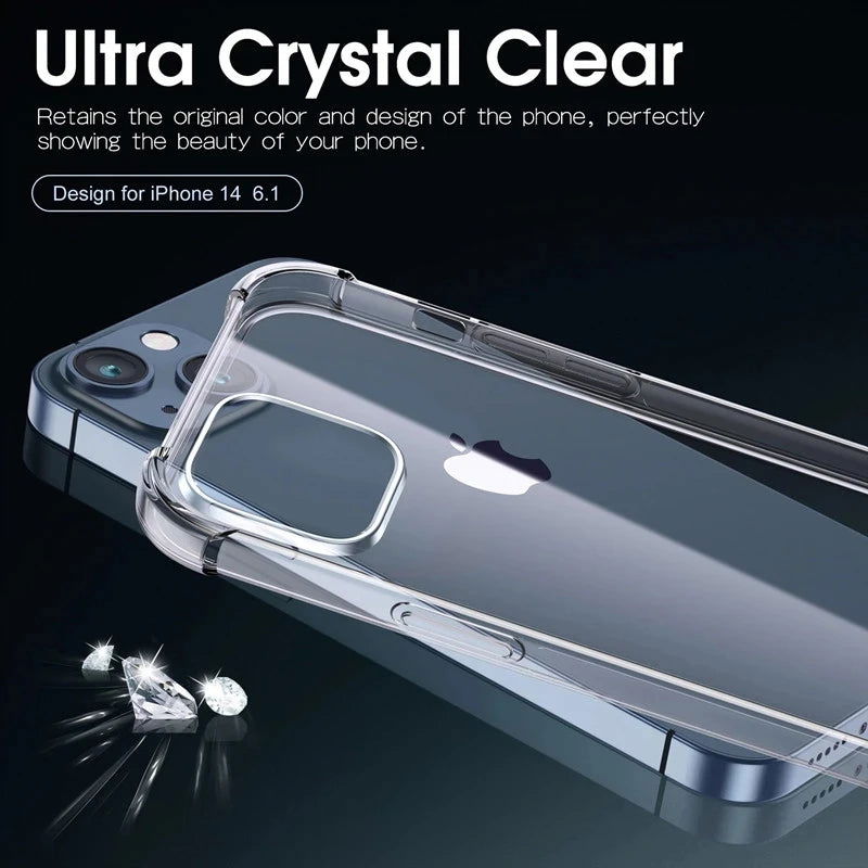 Shockproof Clear Phone Case For iPhone 15 14 11 13 12 Pro Max 7 8 Plus X XR XS Soft Silicone Protection Transparent Accessories - Slobuy