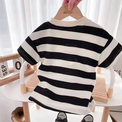 Short-sleeved Set Striped T-shirt +Shorts Boys Summer Trendy Costume Babies Fashion Round Neck Tracksuits Children's Clothing - Slobuy