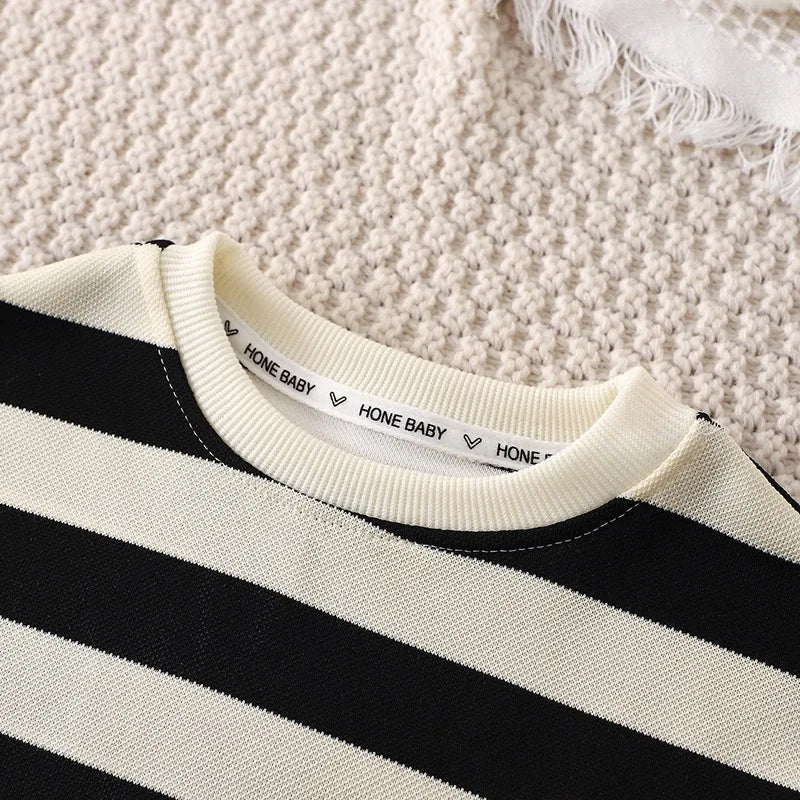 Short-sleeved Set Striped T-shirt +Shorts Boys Summer Trendy Costume Babies Fashion Round Neck Tracksuits Children's Clothing - Slobuy