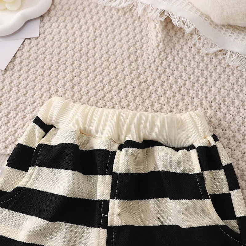 Short-sleeved Set Striped T-shirt +Shorts Boys Summer Trendy Costume Babies Fashion Round Neck Tracksuits Children's Clothing - Slobuy
