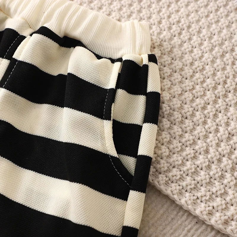 Short-sleeved Set Striped T-shirt +Shorts Boys Summer Trendy Costume Babies Fashion Round Neck Tracksuits Children's Clothing - Slobuy