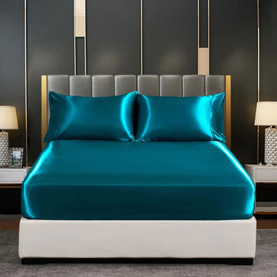 Silky Fitted Bed Sheet with Elastic Band Luxury Anti-slip Adjustable Mattress Cover for Single Couple Double Bed - Slobuy