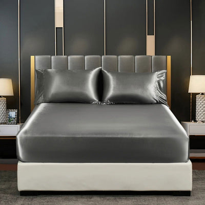 Silky Fitted Bed Sheet with Elastic Band Luxury Anti-slip Adjustable Mattress Cover for Single Couple Double Bed - Slobuy