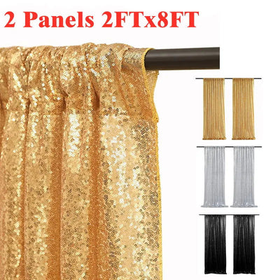 Gold/Silvery Sequin Backdrop Curtains, 2 Panels - 2FTx8FT Sequin Curtains for Party Wedding Sequence Backdrop Stage Decorations - Slobuy
