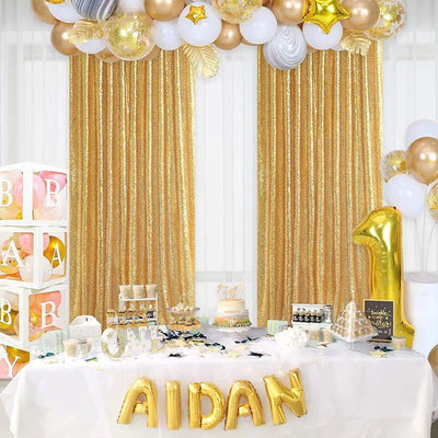 Gold/Silvery Sequin Backdrop Curtains, 2 Panels - 2FTx8FT Sequin Curtains for Party Wedding Sequence Backdrop Stage Decorations - Slobuy