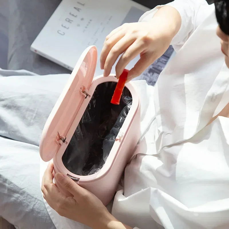 Simple Desktop Trash Bin Mini Durable Storage Bucket Can Automatic Pop-up Lid For Dressing Tables Home Office Garbage Bucket - Slobuy