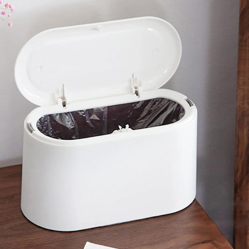 Simple Desktop Trash Bucket Mini Durable Storage Bucket Can Automatic Pop-up Lid For Dressing Tables Home Office Garbage Bucket - Slobuy