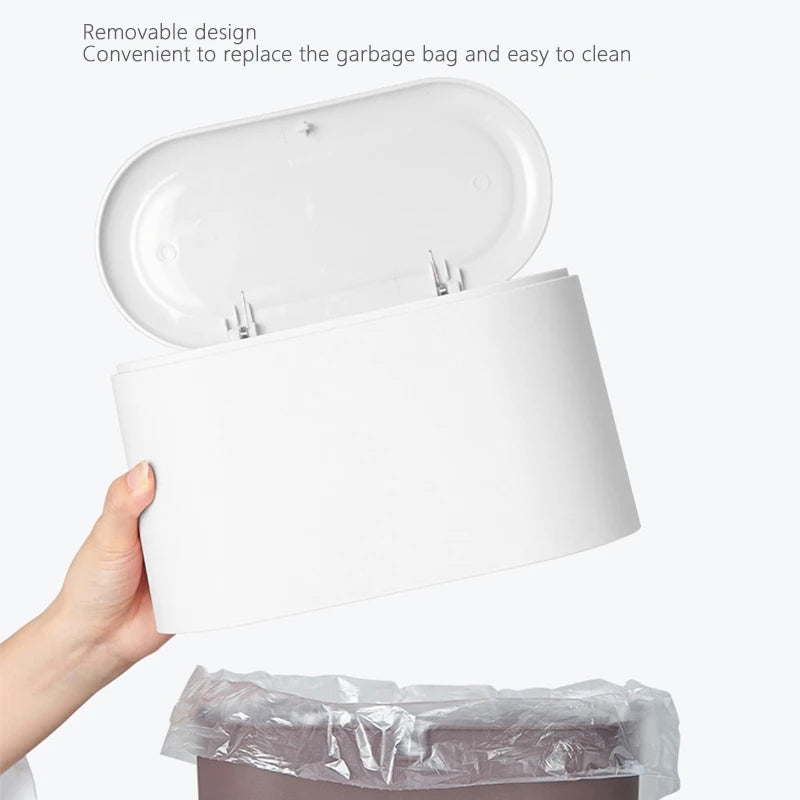 Simple Desktop Trash Bucket Mini Durable Storage Bucket Can Automatic Pop-up Lid For Dressing Tables Home Office Garbage Bucket - Slobuy