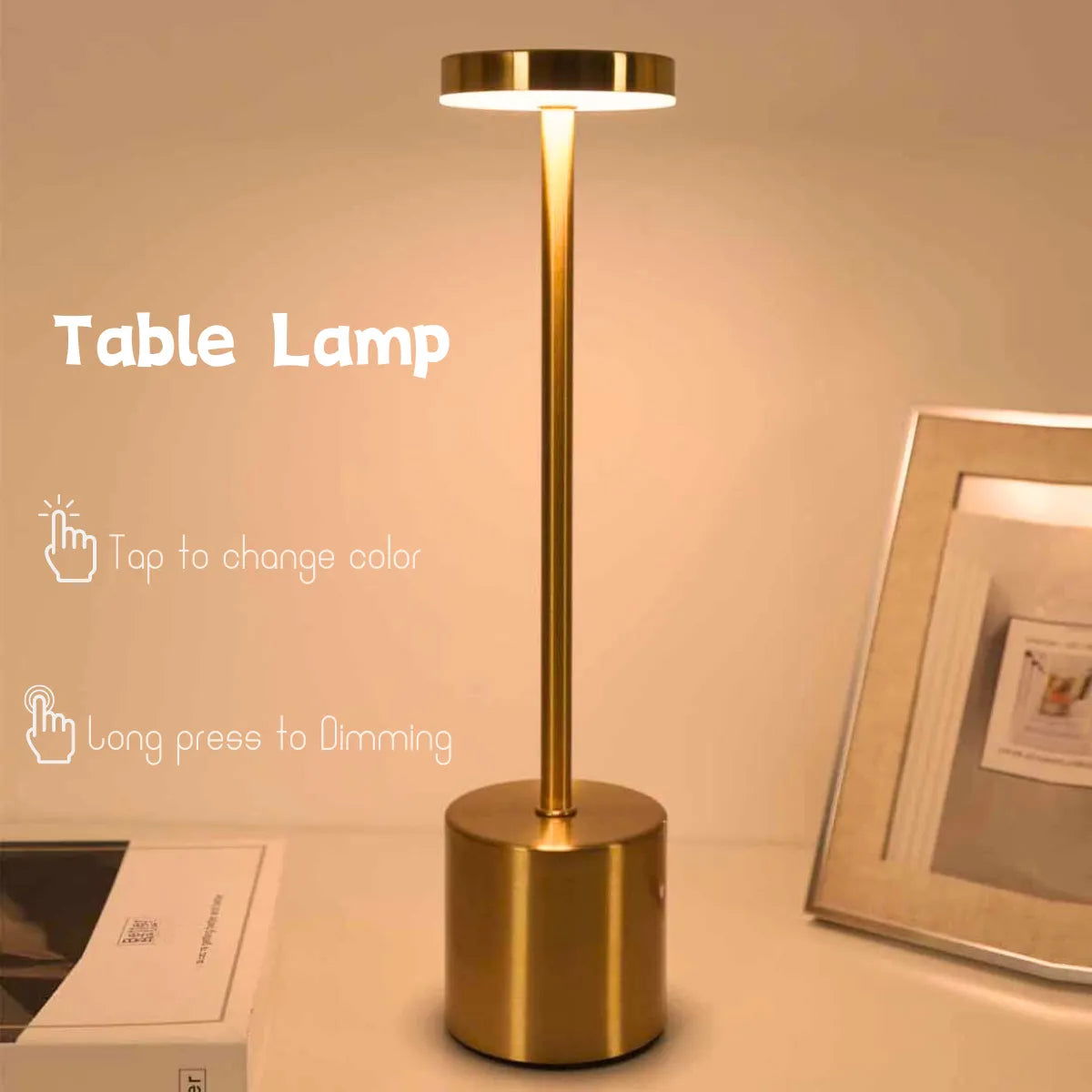 Simple LED Rechargeable Touch Metal Table Lamp Three Colors Bedside Creative Ambient Light Bar Outdoor Decoration Night Light - Slobuy