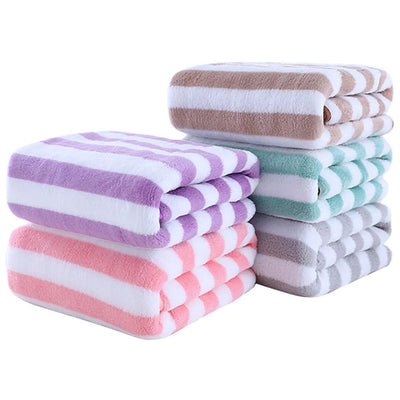 Simple Stripes Absorbent Quick Drying Bath Towel Sets Soft Adults Face Hand Towels Bathroom Microfiber Comefor Swim Bath Towels - Slobuy
