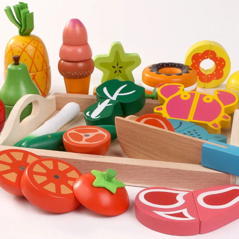 Simulation Kitchen Pretend Toy Wooden Classic Game Montessori Educational Toy For Children Kids Gift Cutting Fruit Vegetable Set - Slobuy