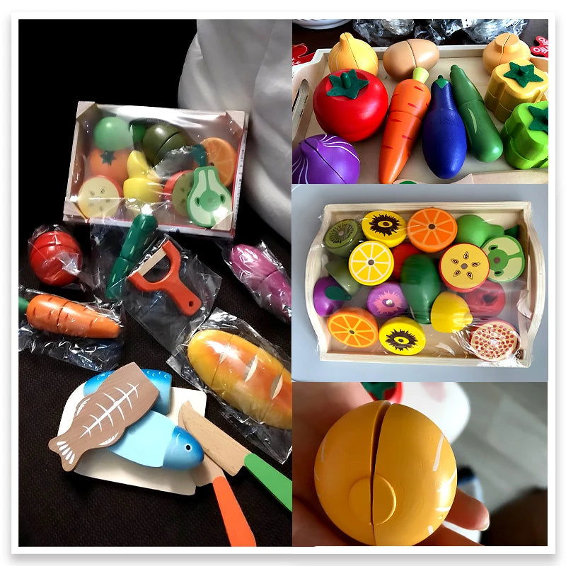 Simulation Kitchen Pretend Toy Wooden Classic Game Montessori Educational Toy For Children Kids Gift Cutting Fruit Vegetable Set - Slobuy