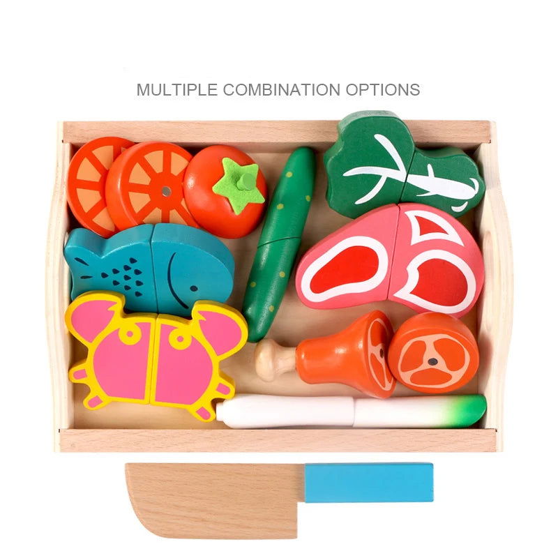 Simulation Kitchen Pretend Toy Wooden Classic Game Montessori Educational Toy For Children Kids Gift Cutting Fruit Vegetable Set - Slobuy
