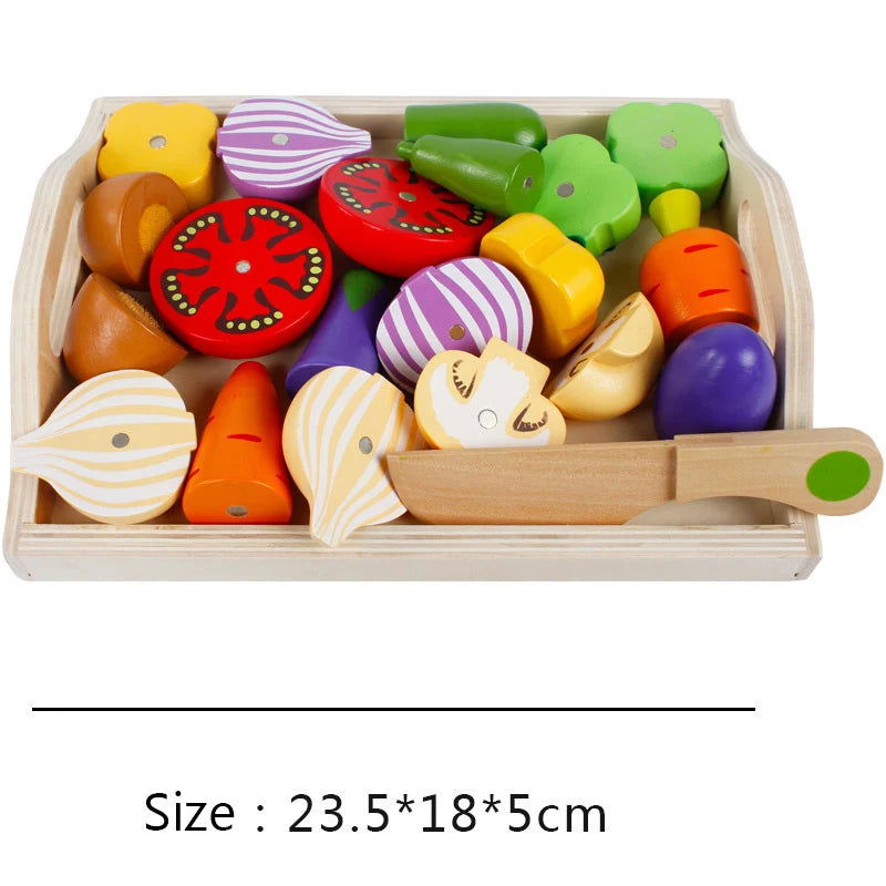 Simulation Kitchen Pretend Toy Wooden Classic Game Montessori Educational Toy For Children Kids Gift Cutting Fruit Vegetable Set - Slobuy