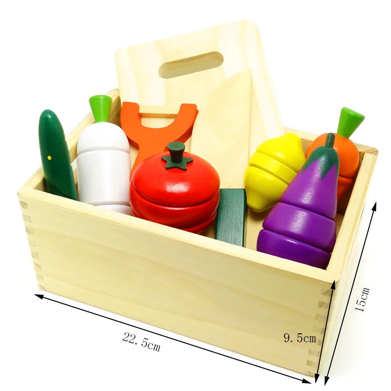 Simulation Kitchen Pretend Toy Wooden Classic Game Montessori Educational Toy For Children Kids Gift Cutting Fruit Vegetable Set - Slobuy