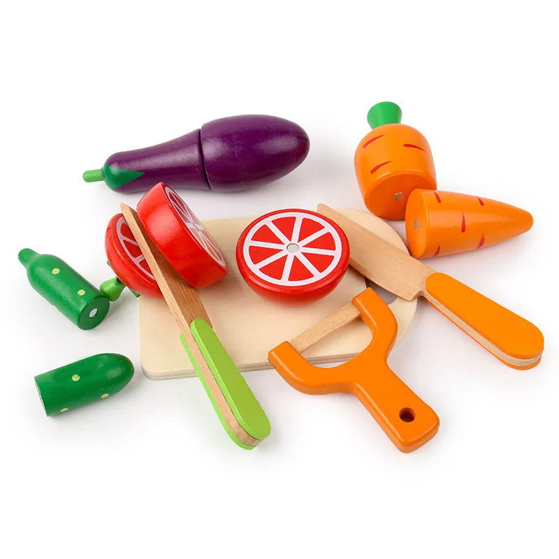 Simulation Kitchen Pretend Toy Wooden Classic Game Montessori Educational Toy For Children Kids Gift Cutting Fruit Vegetable Set - Slobuy