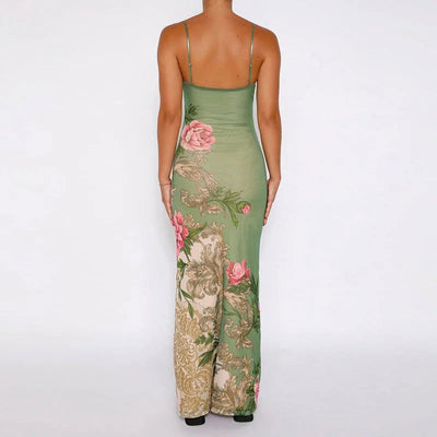 Sleeveless Print Suspender dress women Fashion Vneck slim long skirt 2023 summer fashion women's beach party club robe JY23159SK - Slobuy