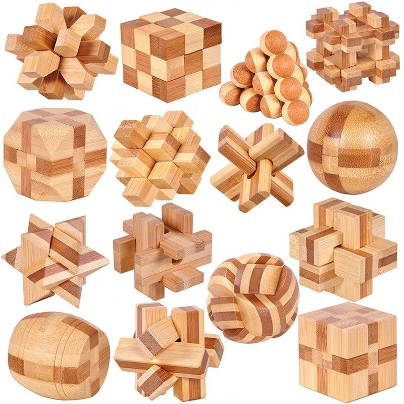 Small Lu Ban Lock IQ Brain Teaser Educational Toy for Kids Children Wooden Kong Ming Unlock Toys Adult Montessori 3D Puzzle Game - Slobuy