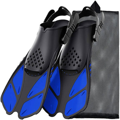 Snorkel Fins Adjustable Buckles Swimming Flippers Short Silicone Scuba Diving Shoes Open Heel Travel Size Adult Men Womens - Slobuy