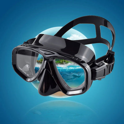 Snorkel Mask Swimming Goggles Scuba Diving Silicone Skirt Tempered Glass Len Wide View Training With Nose Cover Adjustable Strap - Slobuy
