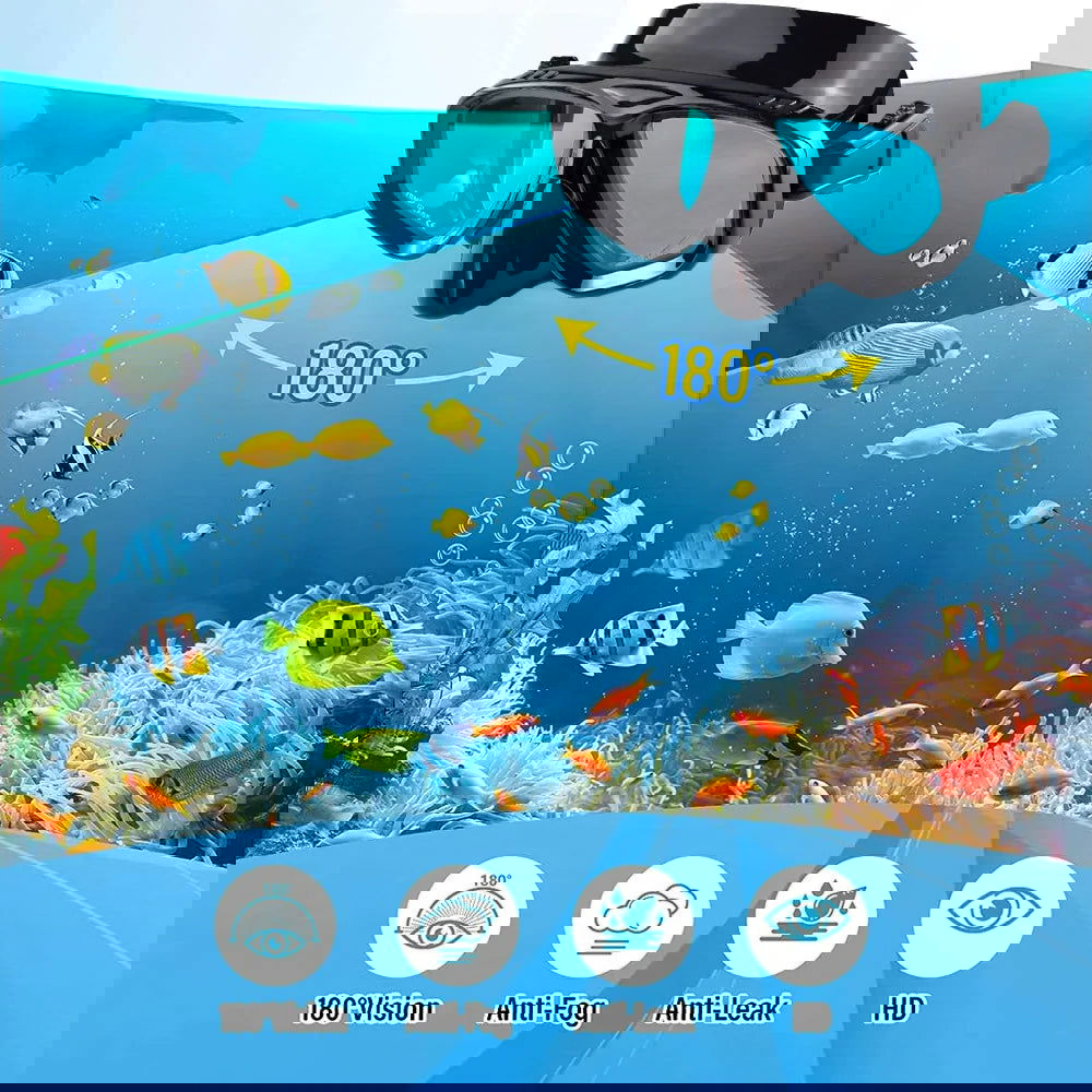 Snorkel Mask Swimming Goggles Scuba Diving Silicone Skirt Tempered Glass Len Wide View Training With Nose Cover Adjustable Strap - Slobuy