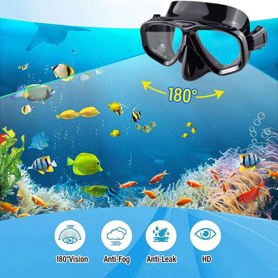 Snorkel Mask Swimming Goggles Scuba Diving Silicone Skirt Tempered Glass Len Wide View Training With Nose Cover Adjustable Strap - Slobuy