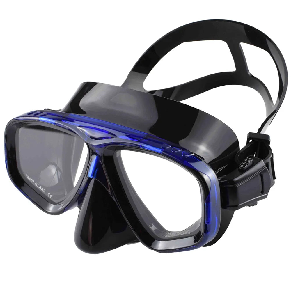 Snorkel Mask Swimming Goggles Scuba Diving Silicone Skirt Tempered Glass Len Wide View Training With Nose Cover Adjustable Strap - Slobuy