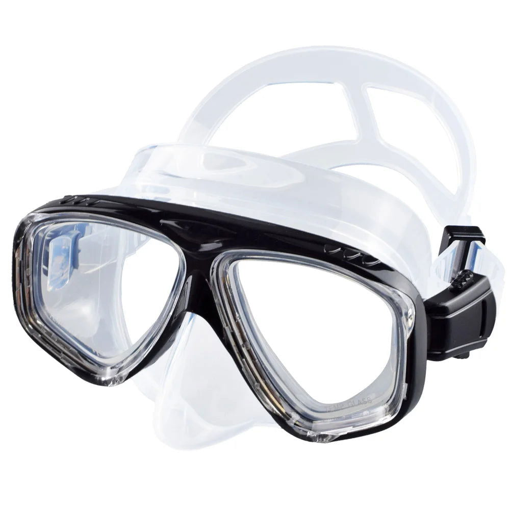 Snorkel Mask Swimming Goggles Scuba Diving Silicone Skirt Tempered Glass Len Wide View Training With Nose Cover Adjustable Strap - Slobuy