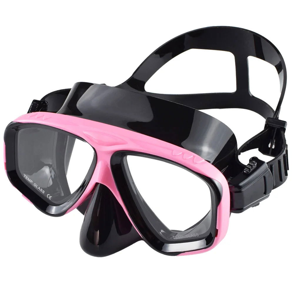 Snorkel Mask Swimming Goggles Scuba Diving Silicone Skirt Tempered Glass Len Wide View Training With Nose Cover Adjustable Strap - Slobuy