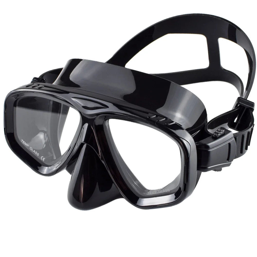 Snorkel Mask Swimming Goggles Scuba Diving Silicone Skirt Tempered Glass Len Wide View Training With Nose Cover Adjustable Strap - Slobuy