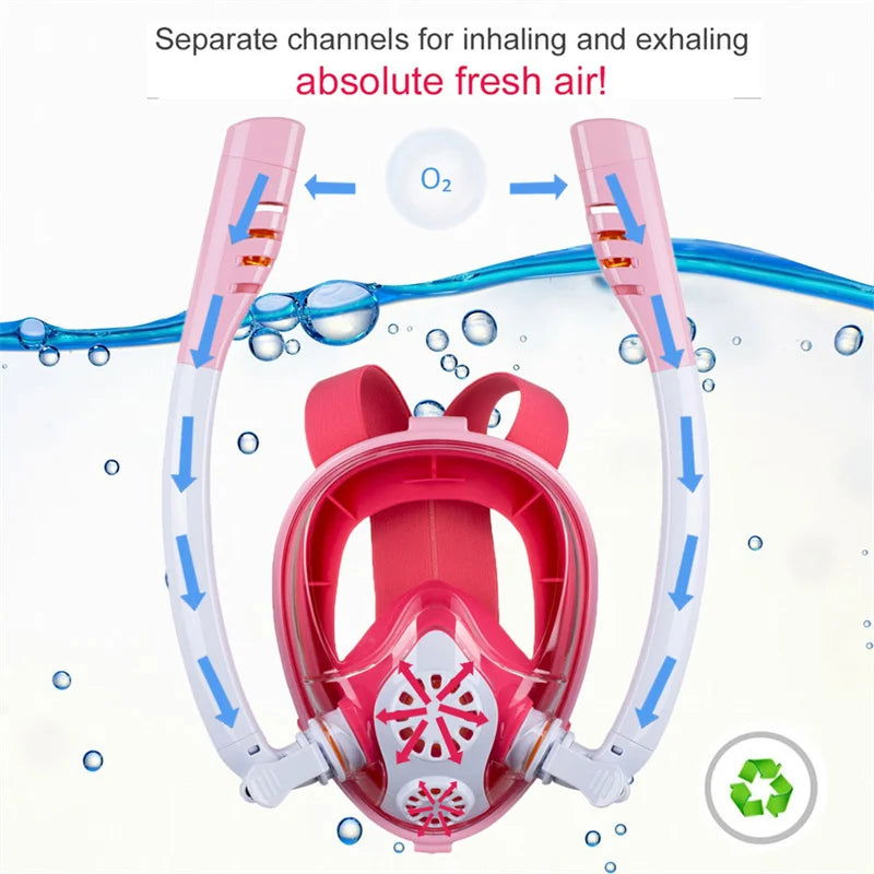 Snorkeling Mask Double Tube Silicone Full Dry Diving Mask Adult Swimming Mask Diving Goggles Self Contained Underwater Breathing - Slobuy