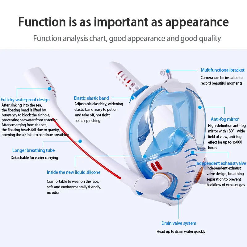 Snorkeling Mask Double Tube Silicone Full Dry Diving Mask Adult Swimming Mask Diving Goggles Self Contained Underwater Breathing - Slobuy