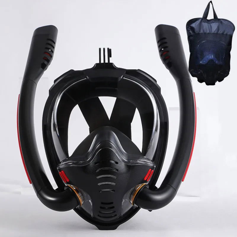 Snorkeling Mask Double Tube Silicone Full Dry Diving Mask Adult Swimming Mask Diving Goggles Self Contained Underwater Breathing - Slobuy