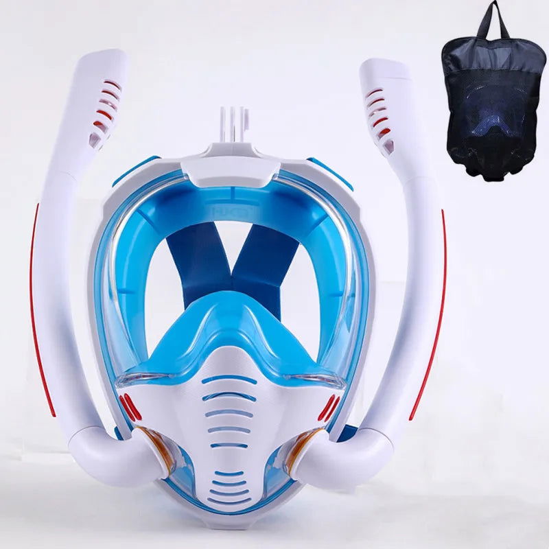Snorkeling Mask Double Tube Silicone Full Dry Diving Mask Adult Swimming Mask Diving Goggles Self Contained Underwater Breathing - Slobuy