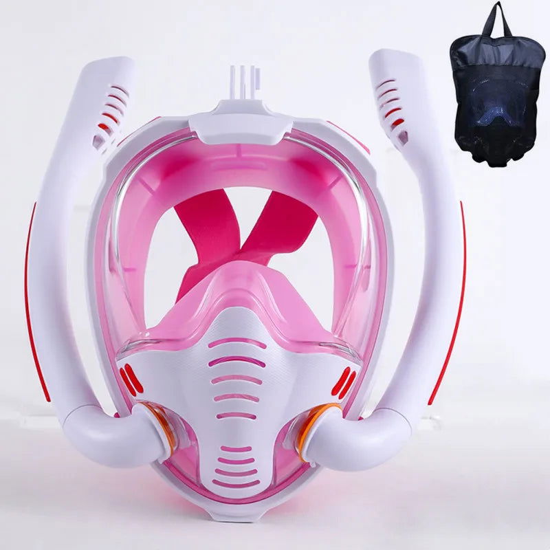 Snorkeling Mask Double Tube Silicone Full Dry Diving Mask Adult Swimming Mask Diving Goggles Self Contained Underwater Breathing - Slobuy