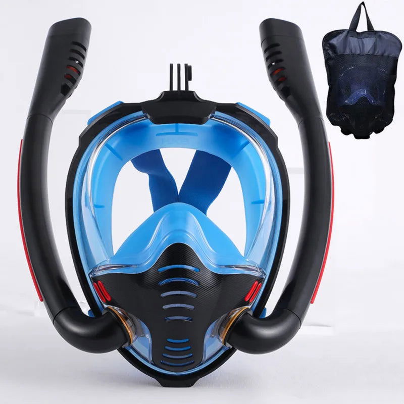 Snorkeling Mask Double Tube Silicone Full Dry Diving Mask Adult Swimming Mask Diving Goggles Self Contained Underwater Breathing - Slobuy