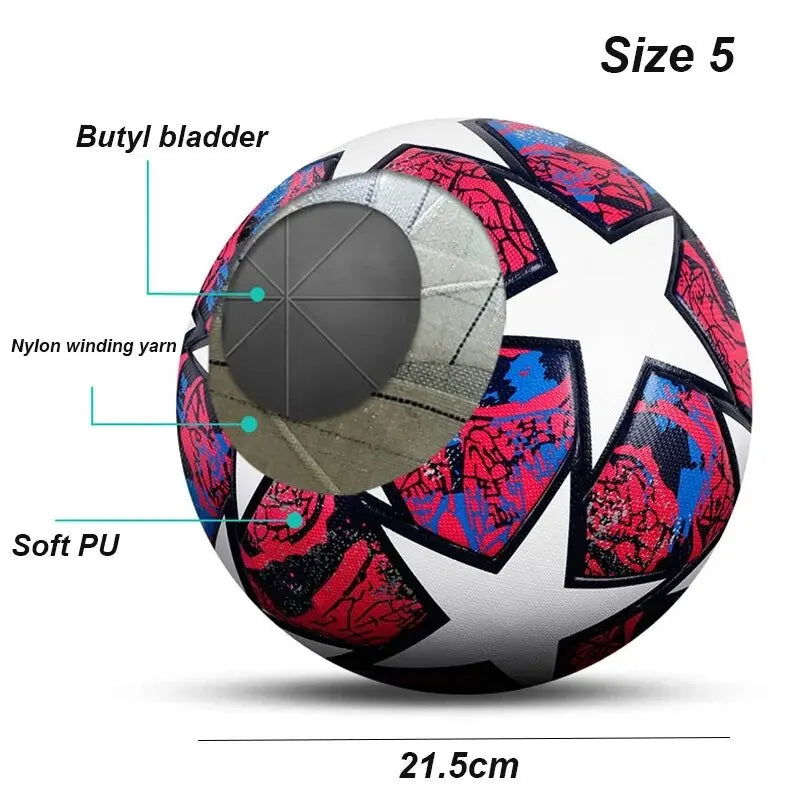 Soccer Ball Official Size 5 Three Layer Wear Rsistant Durable Soft PU Leather Seamless Football Team Match Group Train Game Play - Slobuy