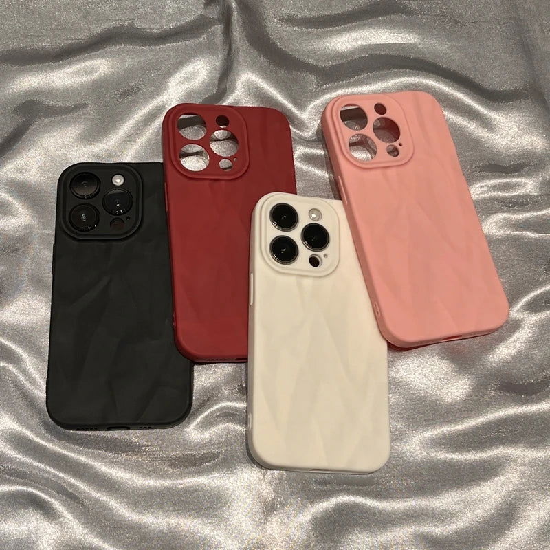 Soft Fold Pattern Phone Case For iPhone 11 12 13 14 15 Pro Max X Xs XR Max Plus Candy Bumper Silicone Cover - Slobuy