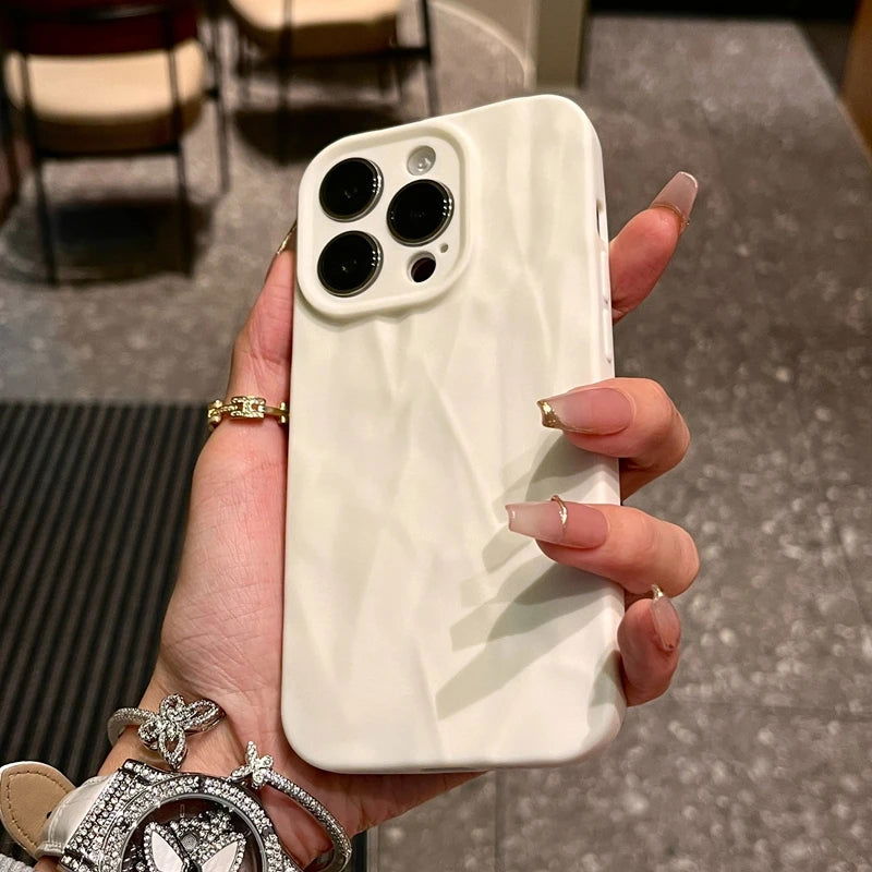 Soft Fold Pattern Phone Case For iPhone 11 12 13 14 15 Pro Max X Xs XR Max Plus Candy Bumper Silicone Cover - Slobuy