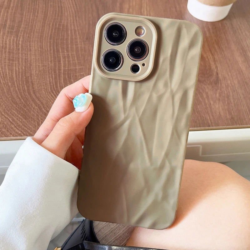 Soft Fold Pattern Phone Case For iPhone 11 12 13 14 15 Pro Max X Xs XR Max Plus Candy Bumper Silicone Cover - Slobuy
