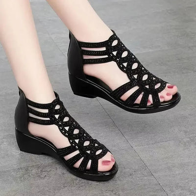 Soft Leather Roman Sandals Women 2023 Summer New Soft Sole Outwear Women's Wedge Shoes Fashion Casual Designer Shoe Ladies - Slobuy