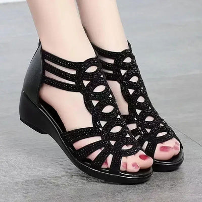 Soft Leather Roman Sandals Women 2023 Summer New Soft Sole Outwear Women's Wedge Shoes Fashion Casual Designer Shoe Ladies - Slobuy
