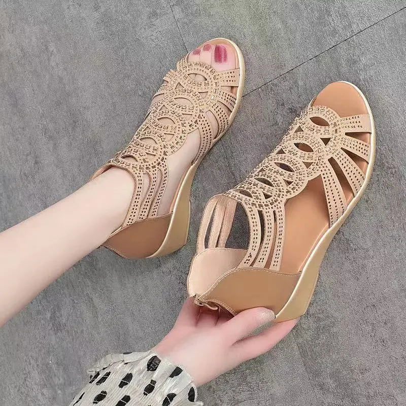 Soft Leather Roman Sandals Women 2023 Summer New Soft Sole Outwear Women's Wedge Shoes Fashion Casual Designer Shoe Ladies - Slobuy