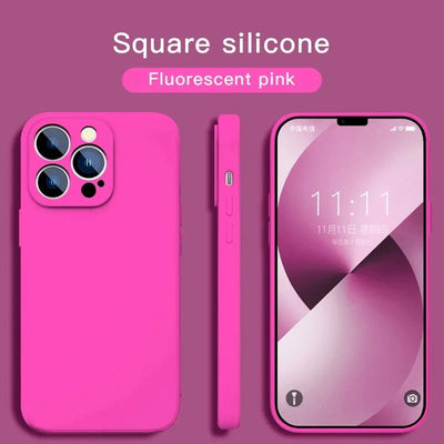 Soft Luxury Square Official Liquid Silicone Phone Case For iPhone 15 14 13 12 11 Pro Mini Max XR Plus SE 2020 Cover - Slobuy